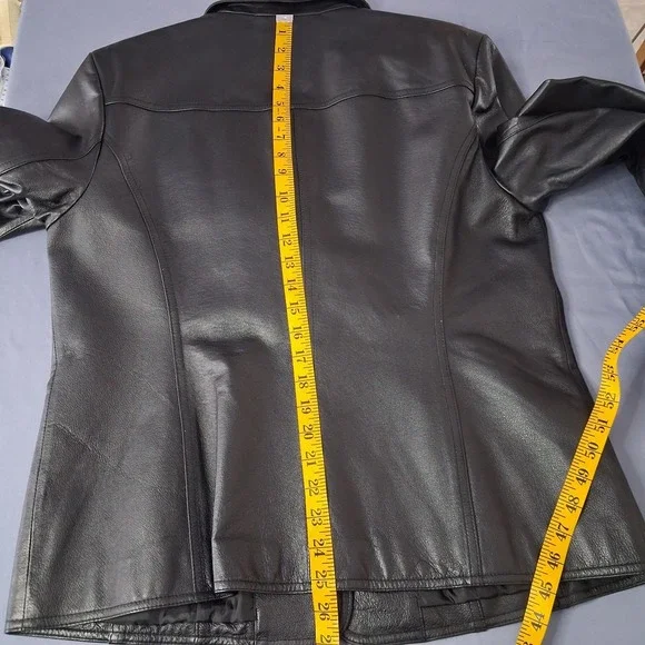 East 5th Womens Sz Large Black Genuine Leather Jacket 90s Classic Button Front - Picture 5 of 12